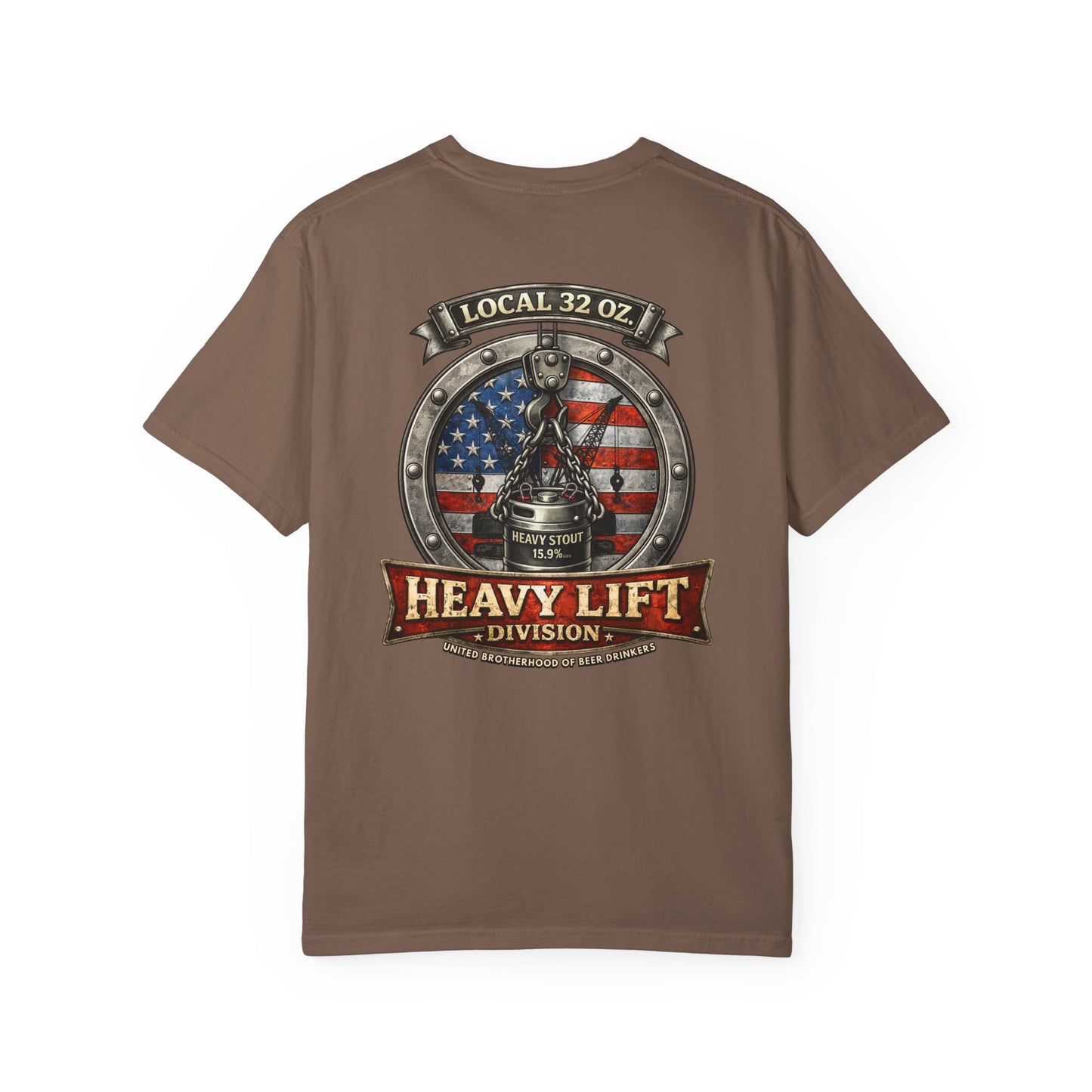 Heavy Lift Division Local 32 oz. T-Shirt — American Flag Rigging Crew Tee