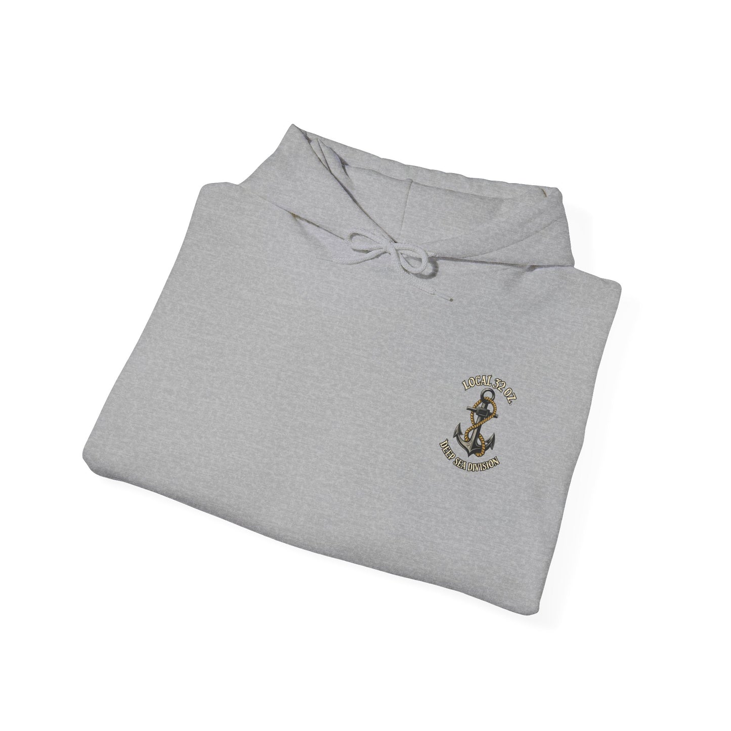 Navy Anchor Hoodie — "Local 32 oz. Deep Sea Division" Graphic Pullover