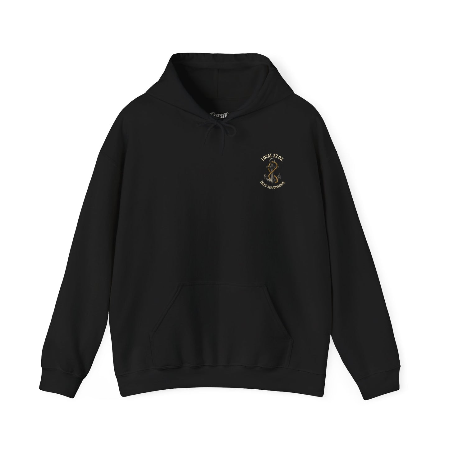 Navy Anchor Hoodie — "Local 32 oz. Deep Sea Division" Graphic Pullover