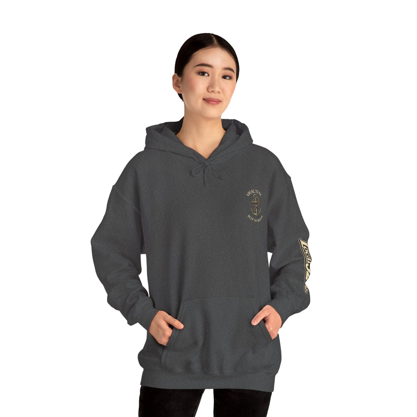 Navy Anchor Hoodie — "Local 32 oz. Deep Sea Division" Graphic Pullover