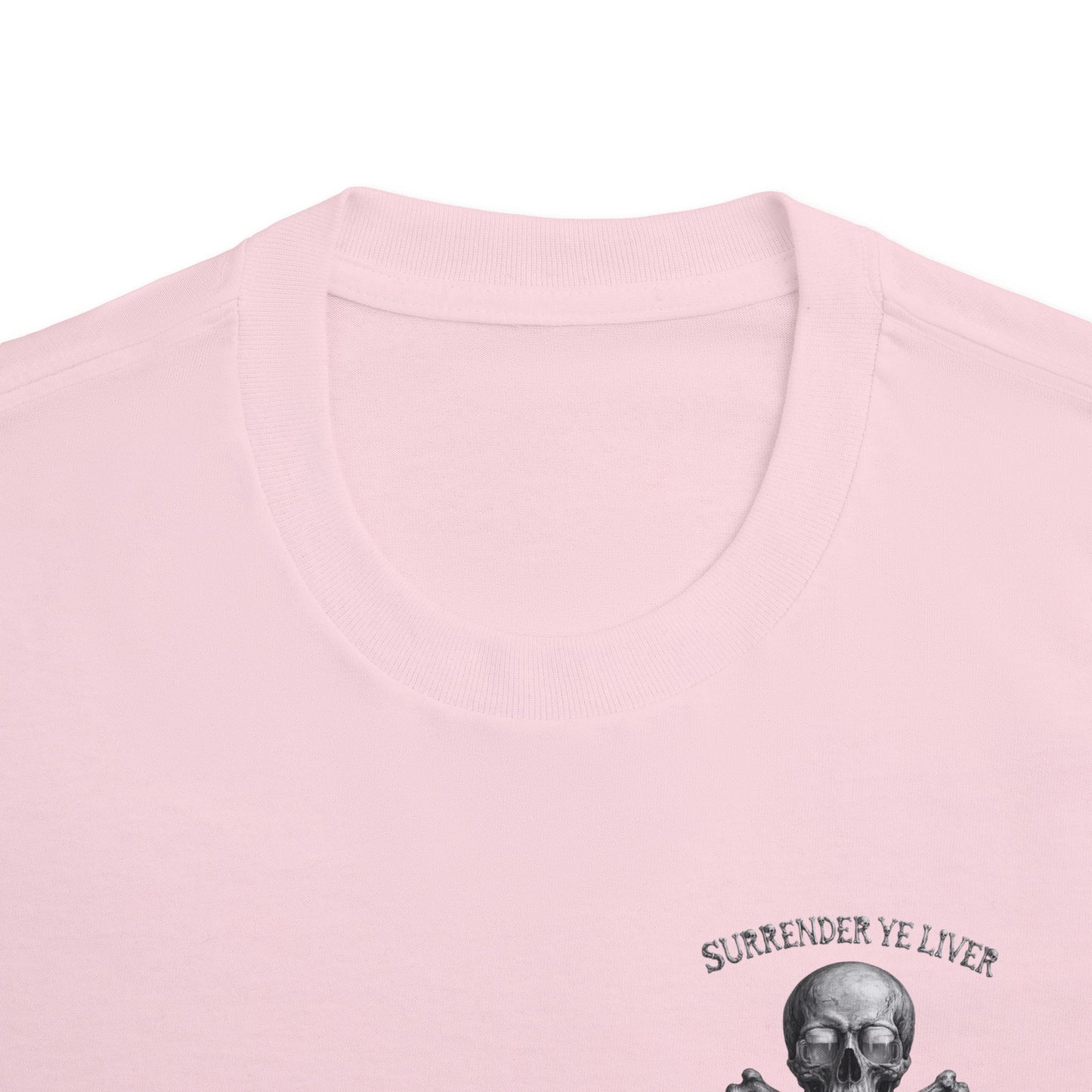 Surrender Ye Liver Skull and Bones Tee. Pirate Skull Crossbones Graphic Tee Shirt