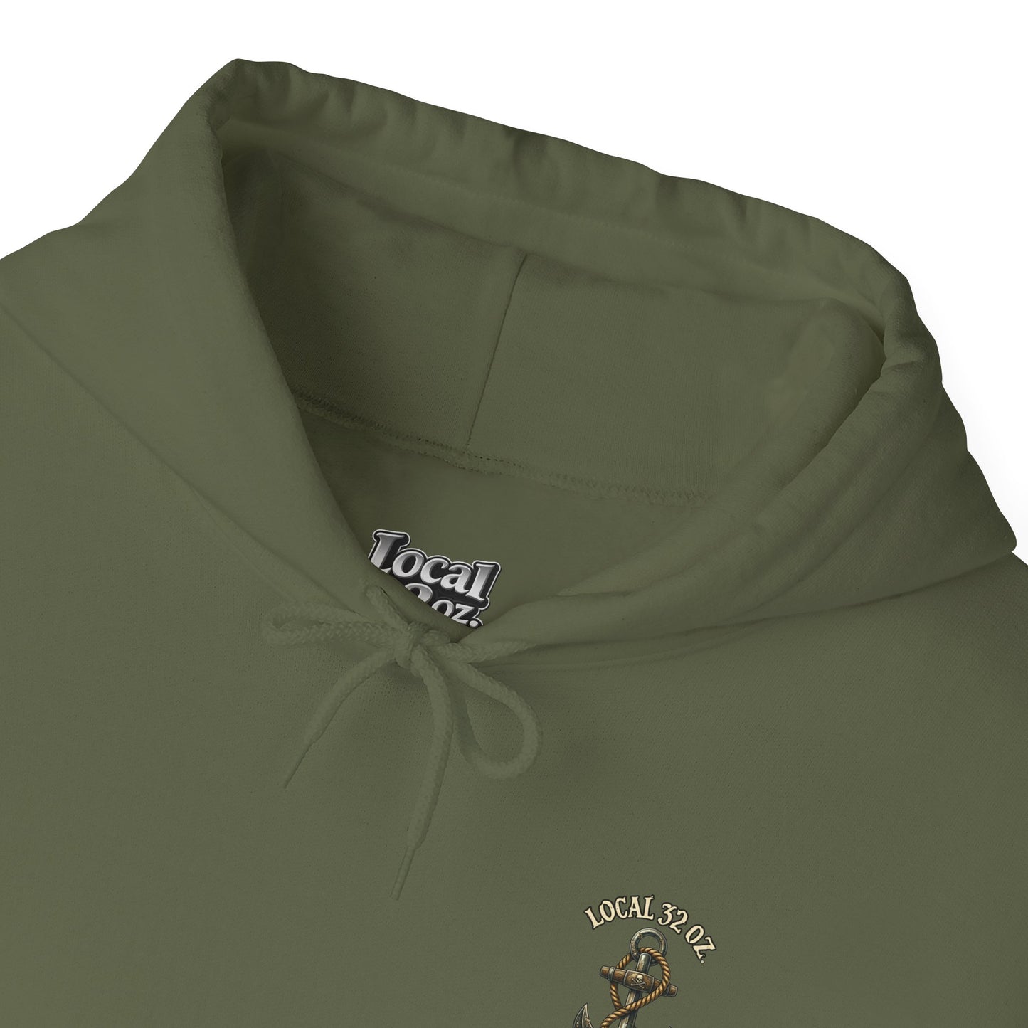 Navy Anchor Hoodie — "Local 32 oz. Deep Sea Division" Graphic Pullover