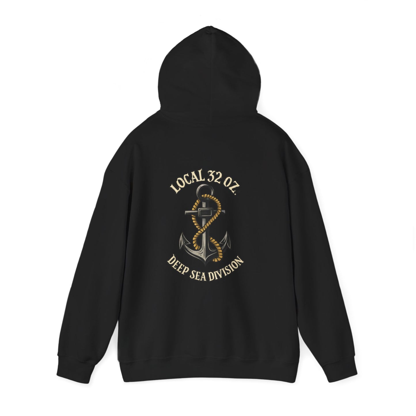 Navy Anchor Hoodie — "Local 32 oz. Deep Sea Division" Graphic Pullover