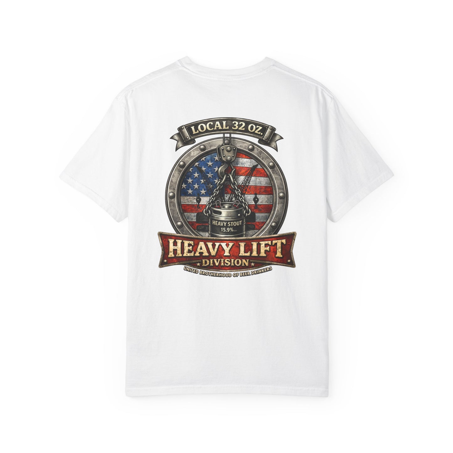 Heavy Lift Division Local 32 oz. T-Shirt — American Flag Rigging Crew Tee