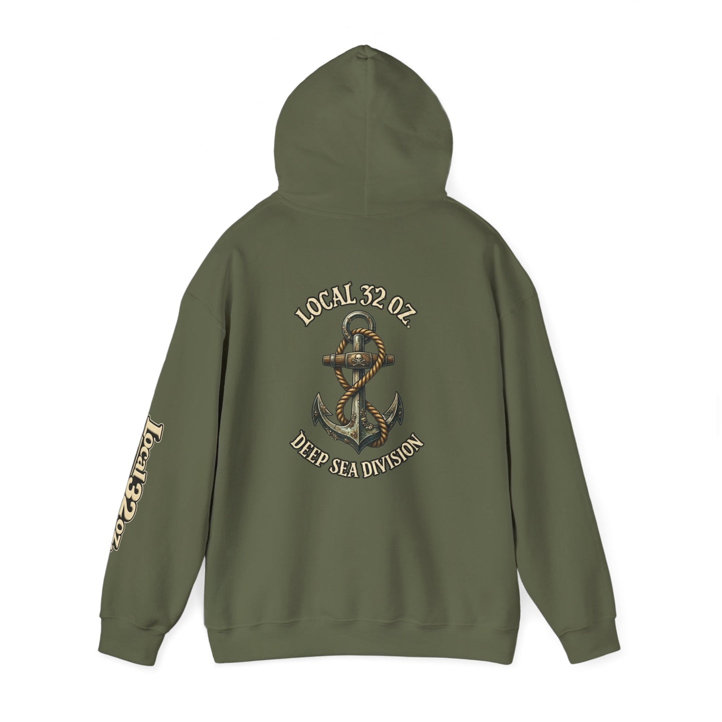 Navy Anchor Hoodie — "Local 32 oz. Deep Sea Division" Graphic Pullover