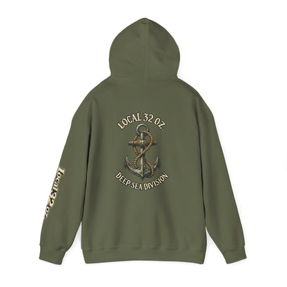Navy Anchor Hoodie — "Local 32 oz. Deep Sea Division" Graphic Pullover