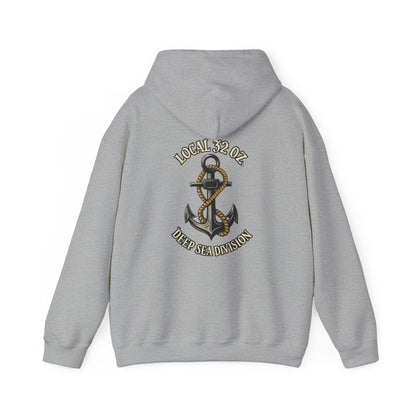 Navy Anchor Hoodie — "Local 32 oz. Deep Sea Division" Graphic Pullover