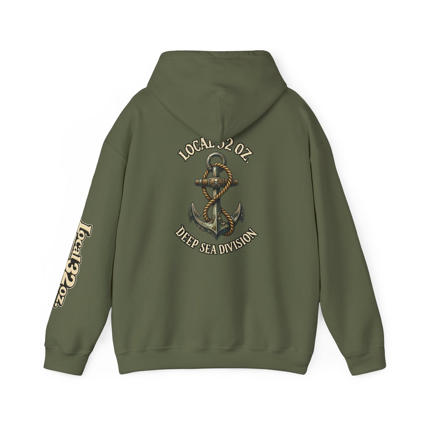 Navy Anchor Hoodie — "Local 32 oz. Deep Sea Division" Graphic Pullover
