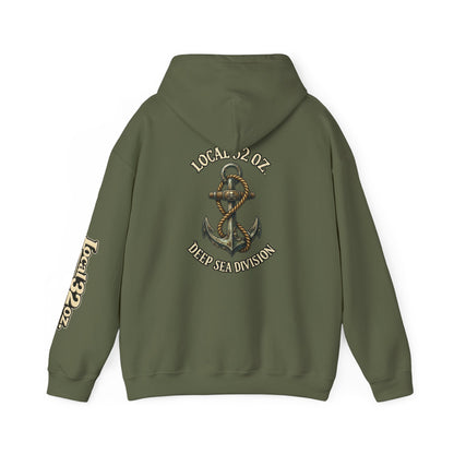 Navy Anchor Hoodie — "Local 32 oz. Deep Sea Division" Graphic Pullover