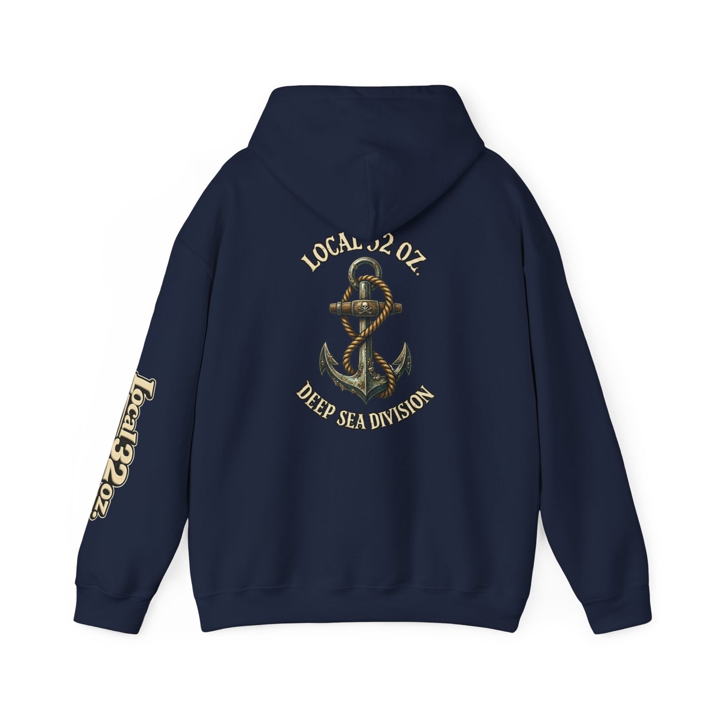 Navy Anchor Hoodie — "Local 32 oz. Deep Sea Division" Graphic Pullover