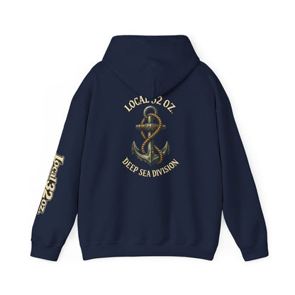Navy Anchor Hoodie — "Local 32 oz. Deep Sea Division" Graphic Pullover