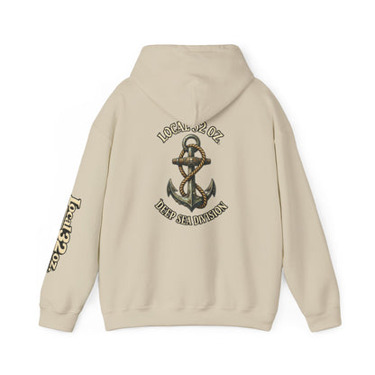 Navy Anchor Hoodie — "Local 32 oz. Deep Sea Division" Graphic Pullover
