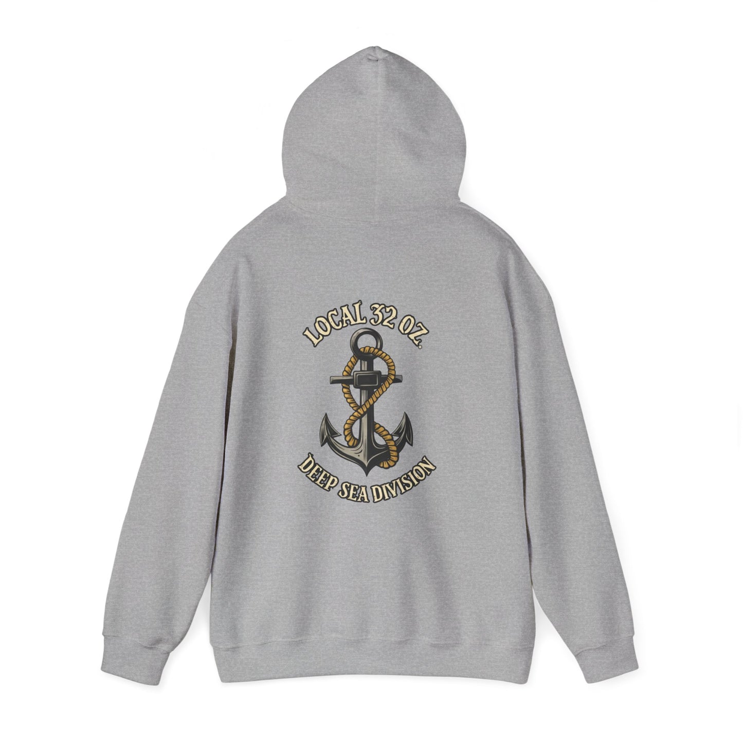 Navy Anchor Hoodie — "Local 32 oz. Deep Sea Division" Graphic Pullover