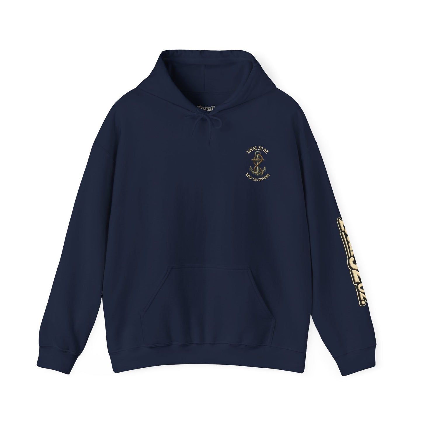 Navy Anchor Hoodie — "Local 32 oz. Deep Sea Division" Graphic Pullover