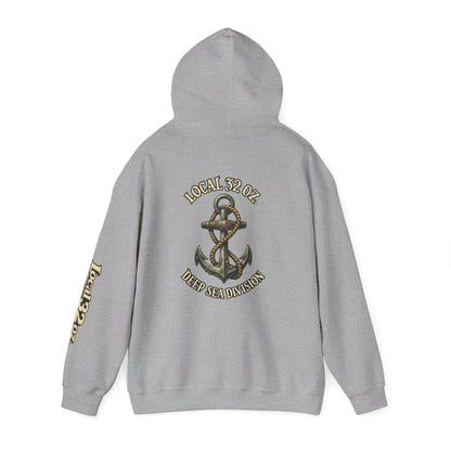 Navy Anchor Hoodie — "Local 32 oz. Deep Sea Division" Graphic Pullover