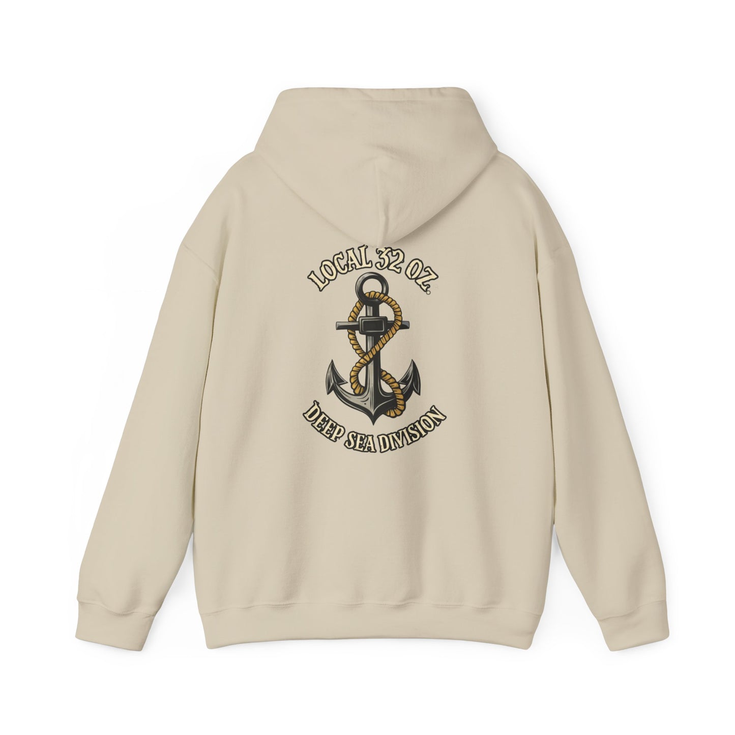 Navy Anchor Hoodie — "Local 32 oz. Deep Sea Division" Graphic Pullover