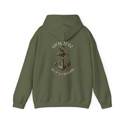 Navy Anchor Hoodie — "Local 32 oz. Deep Sea Division" Graphic Pullover