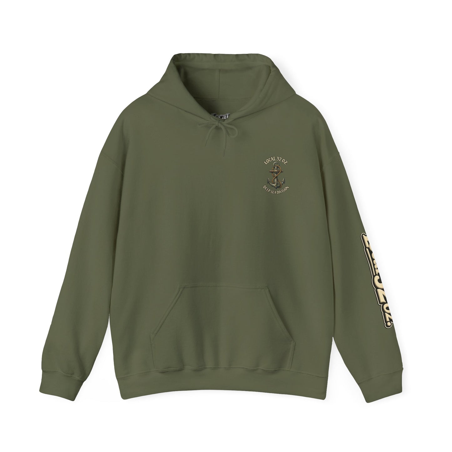 Navy Anchor Hoodie — "Local 32 oz. Deep Sea Division" Graphic Pullover