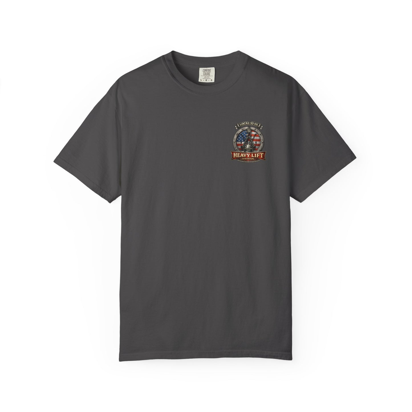 Heavy Lift Division Local 32 oz. T-Shirt — American Flag Rigging Crew Tee