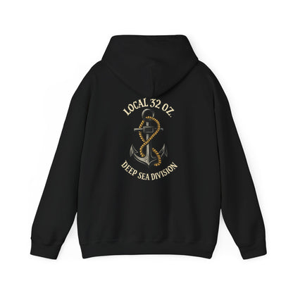 Navy Anchor Hoodie — "Local 32 oz. Deep Sea Division" Graphic Pullover