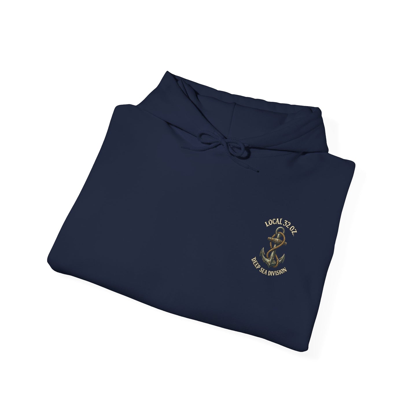 Navy Anchor Hoodie — "Local 32 oz. Deep Sea Division" Graphic Pullover