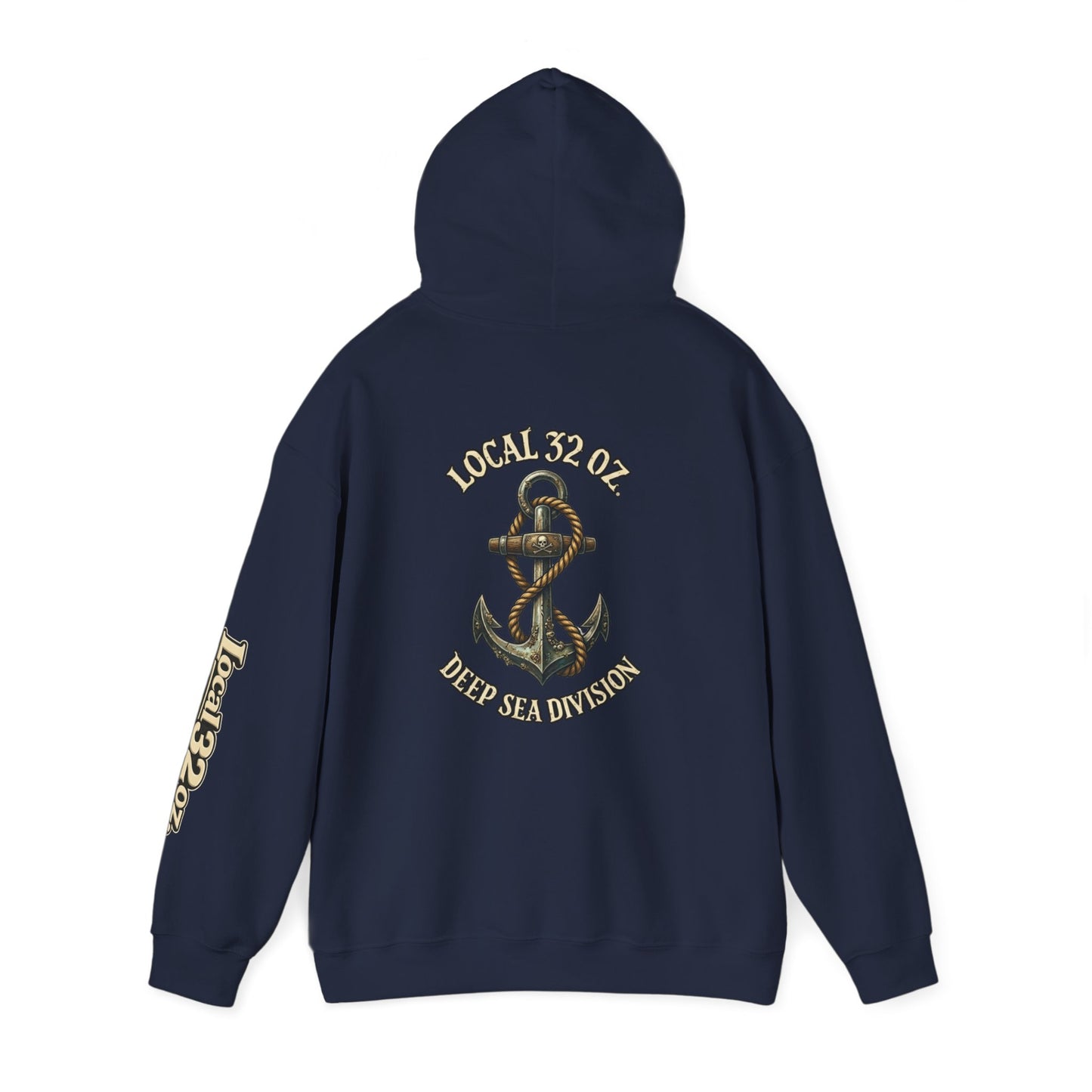 Navy Anchor Hoodie — "Local 32 oz. Deep Sea Division" Graphic Pullover