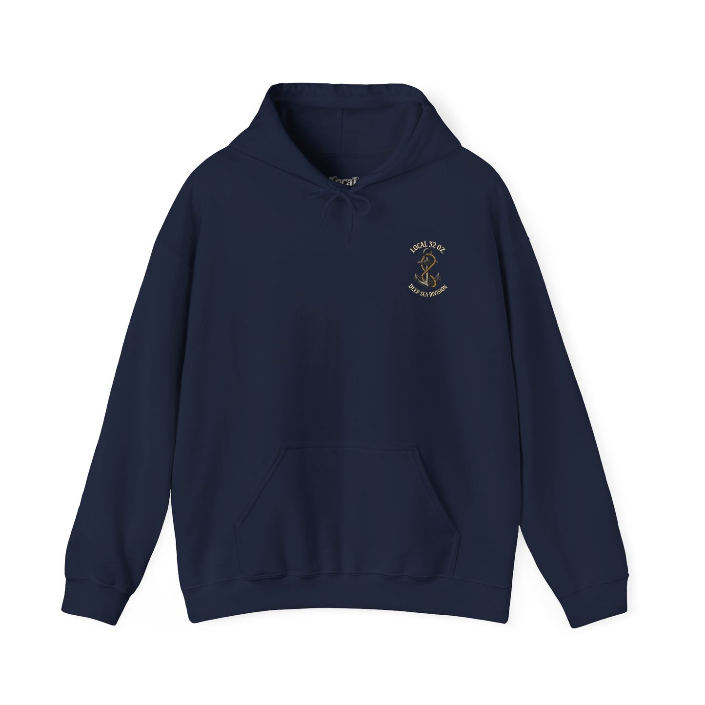 Navy Anchor Hoodie — "Local 32 oz. Deep Sea Division" Graphic Pullover