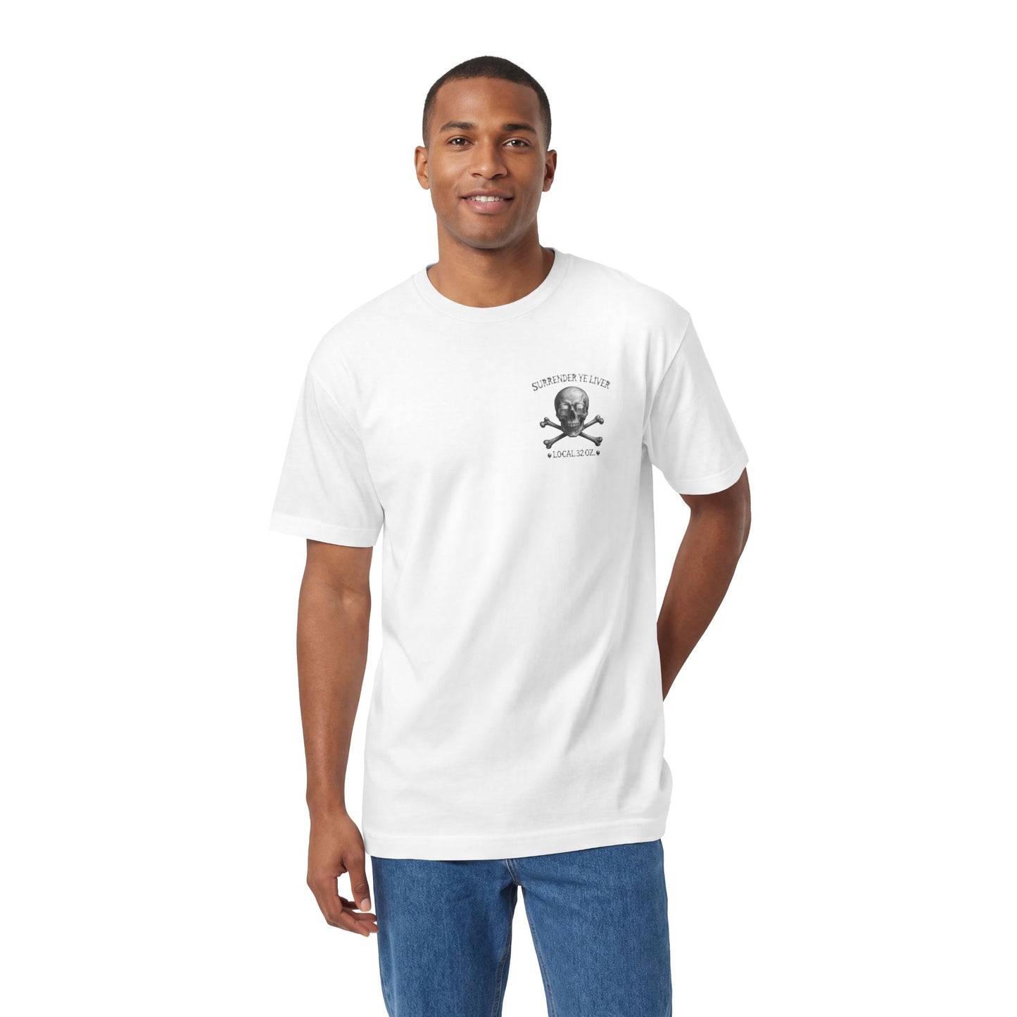 Surrender Ye Liver Skull and Bones Tee. Pirate Skull Crossbones Graphic Tee Shirt