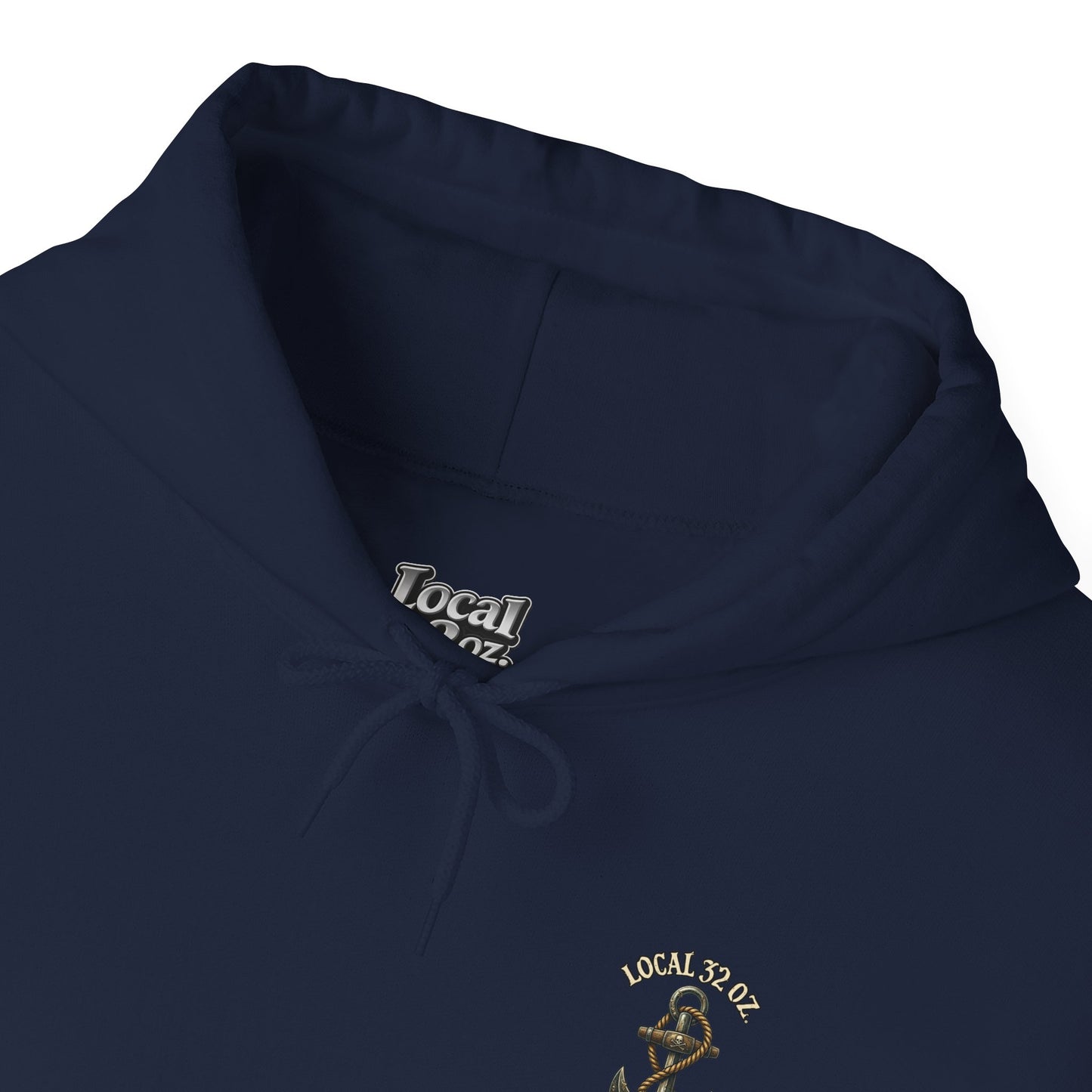 Navy Anchor Hoodie — "Local 32 oz. Deep Sea Division" Graphic Pullover