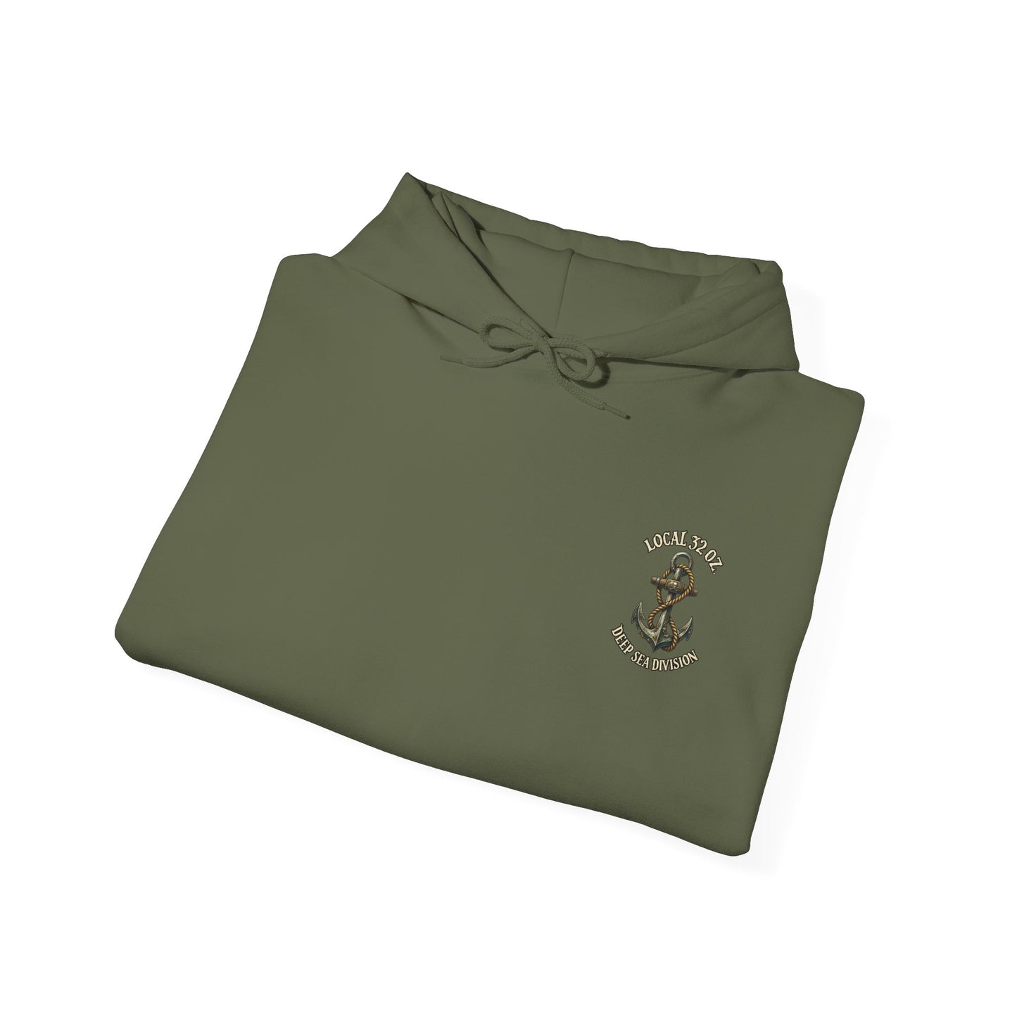 Navy Anchor Hoodie — "Local 32 oz. Deep Sea Division" Graphic Pullover