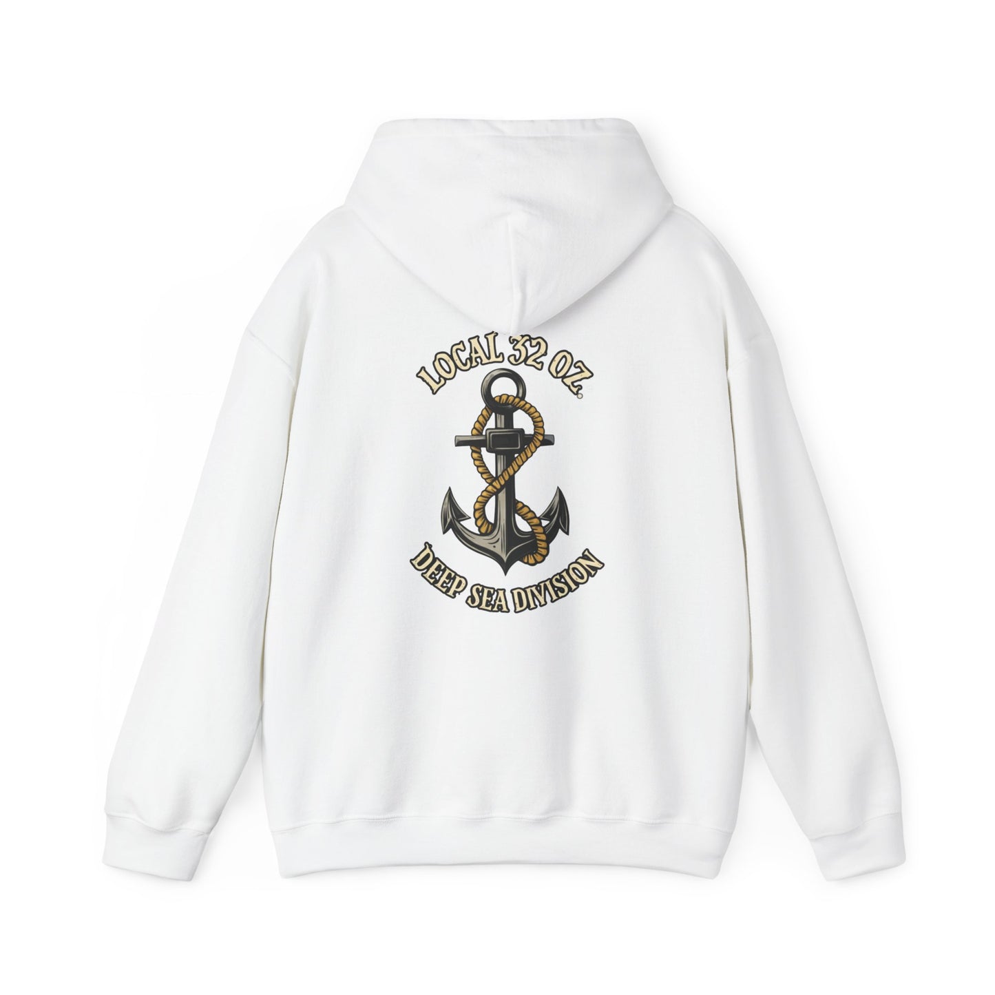 Navy Anchor Hoodie — "Local 32 oz. Deep Sea Division" Graphic Pullover