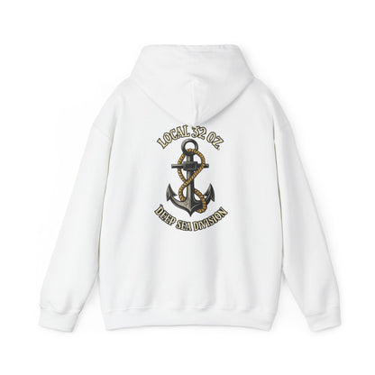 Navy Anchor Hoodie — "Local 32 oz. Deep Sea Division" Graphic Pullover