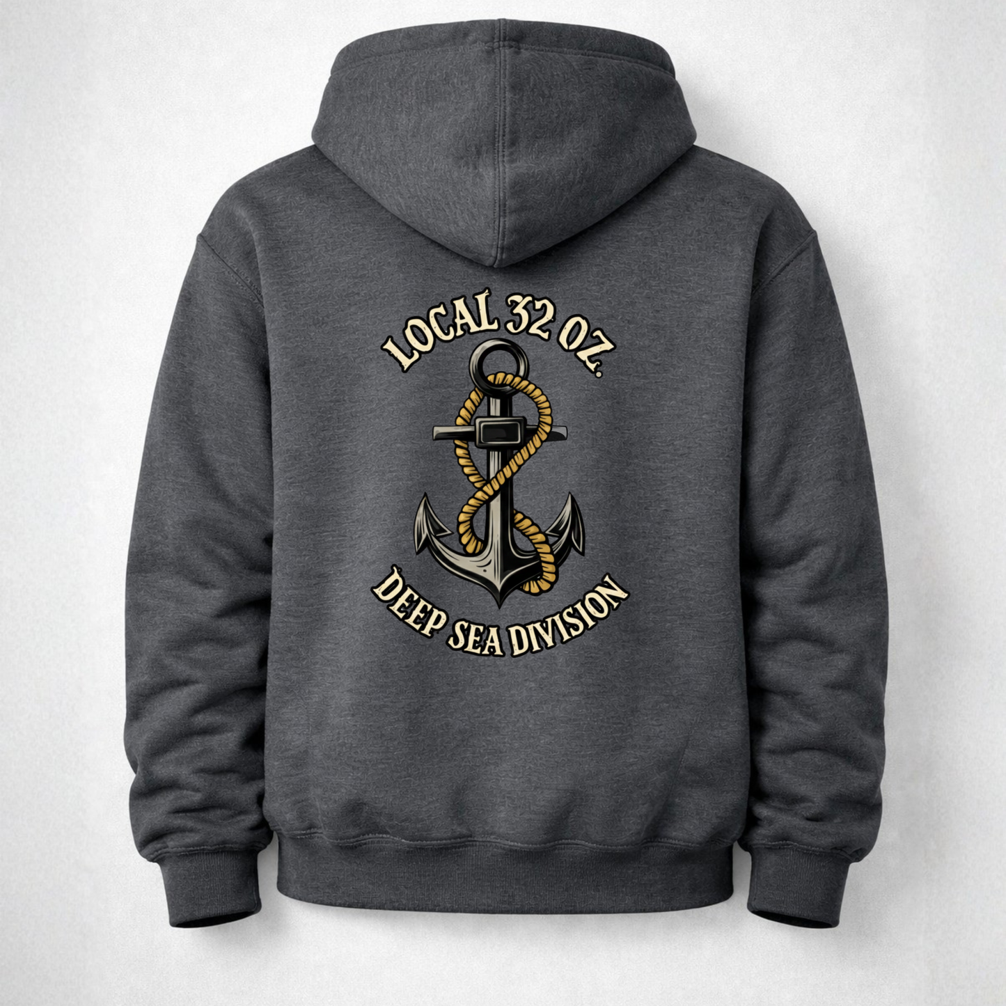 Navy Anchor Hoodie — "Local 32 oz. Deep Sea Division" Graphic Pullover