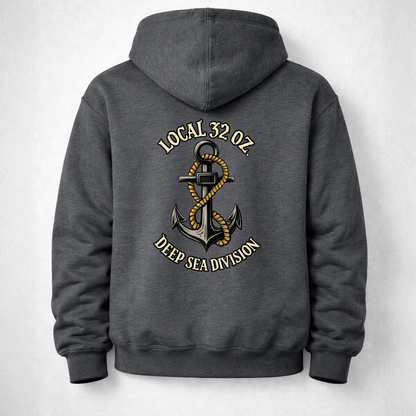Navy Anchor Hoodie — "Local 32 oz. Deep Sea Division" Graphic Pullover