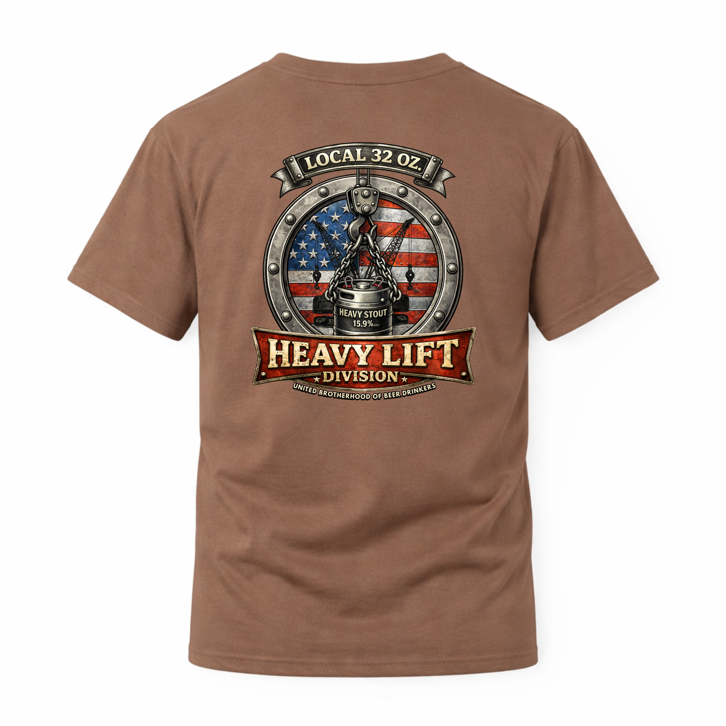 Heavy Lift Division Local 32 oz. T-Shirt — American Flag Rigging Crew Tee