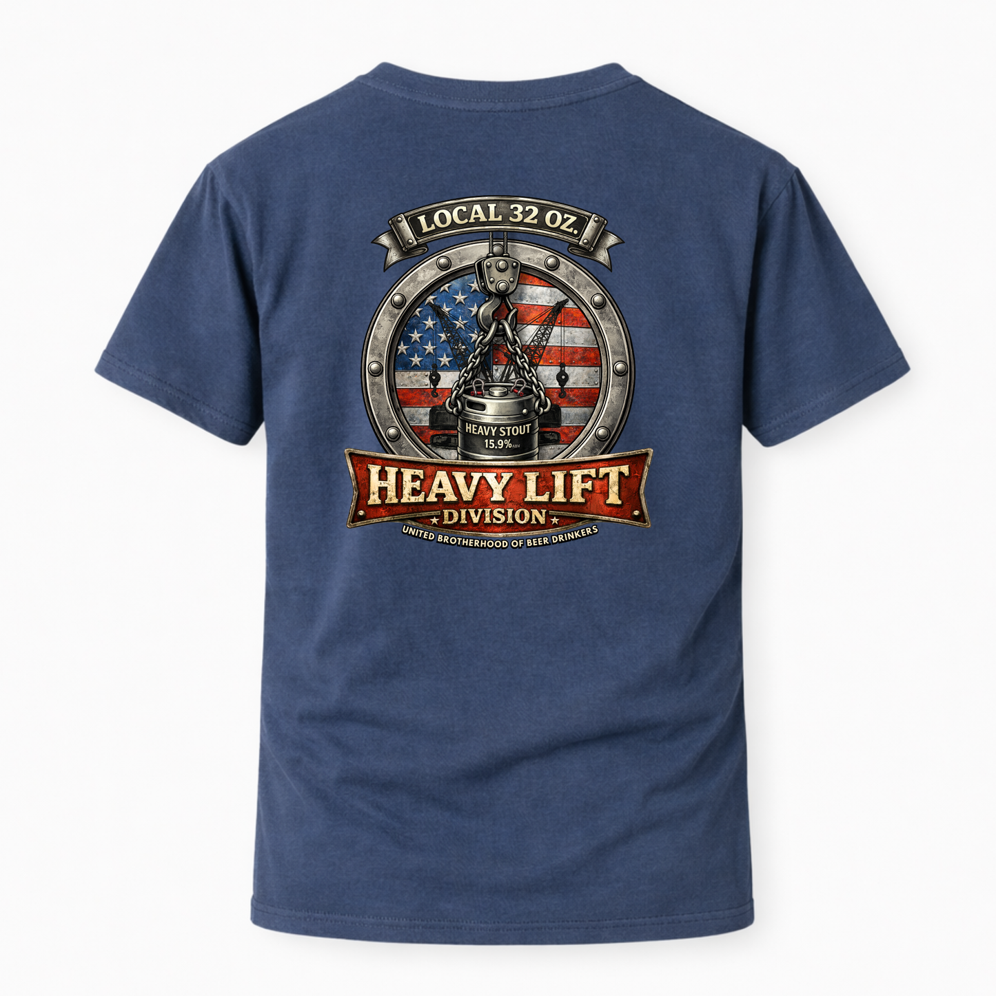 Heavy Lift Division Local 32 oz. T-Shirt — American Flag Rigging Crew Tee