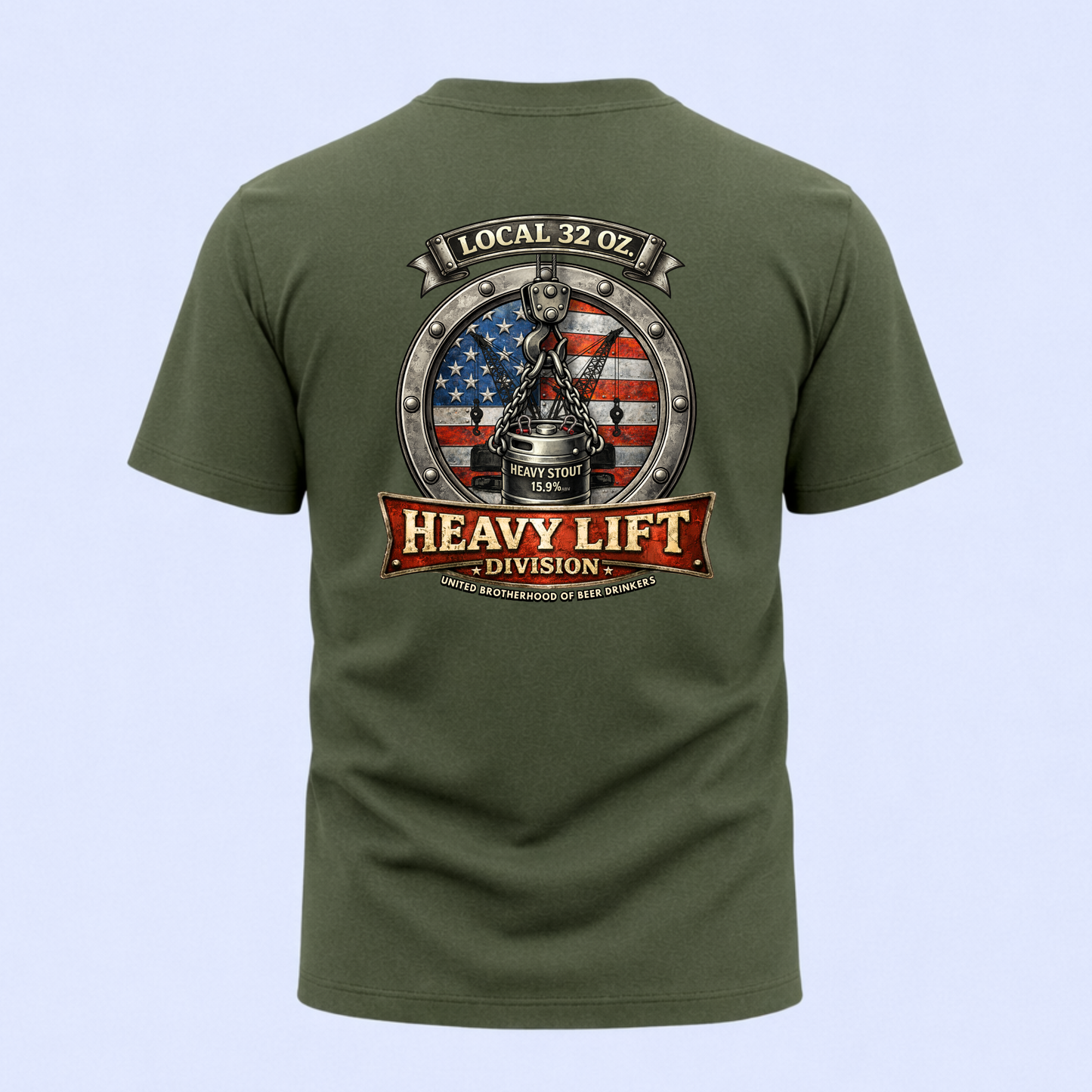 Heavy Lift Division Local 32 oz. T-Shirt — American Flag Rigging Crew Tee
