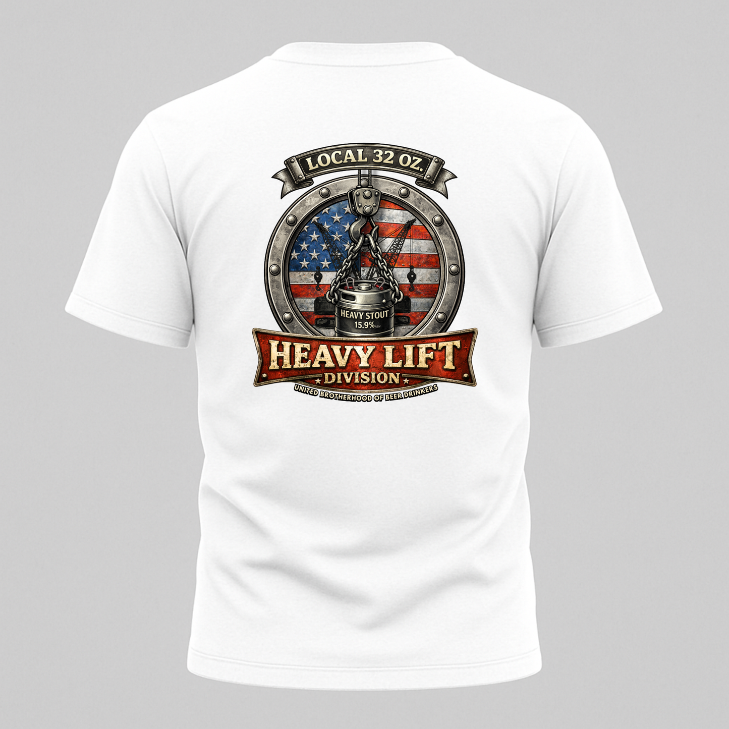 Heavy Lift Division Local 32 oz. T-Shirt — American Flag Rigging Crew Tee