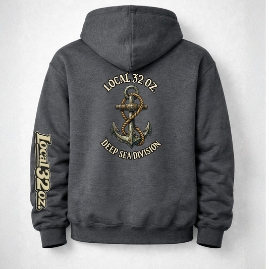 Navy Anchor Hoodie — "Local 32 oz. Deep Sea Division" Graphic Pullover