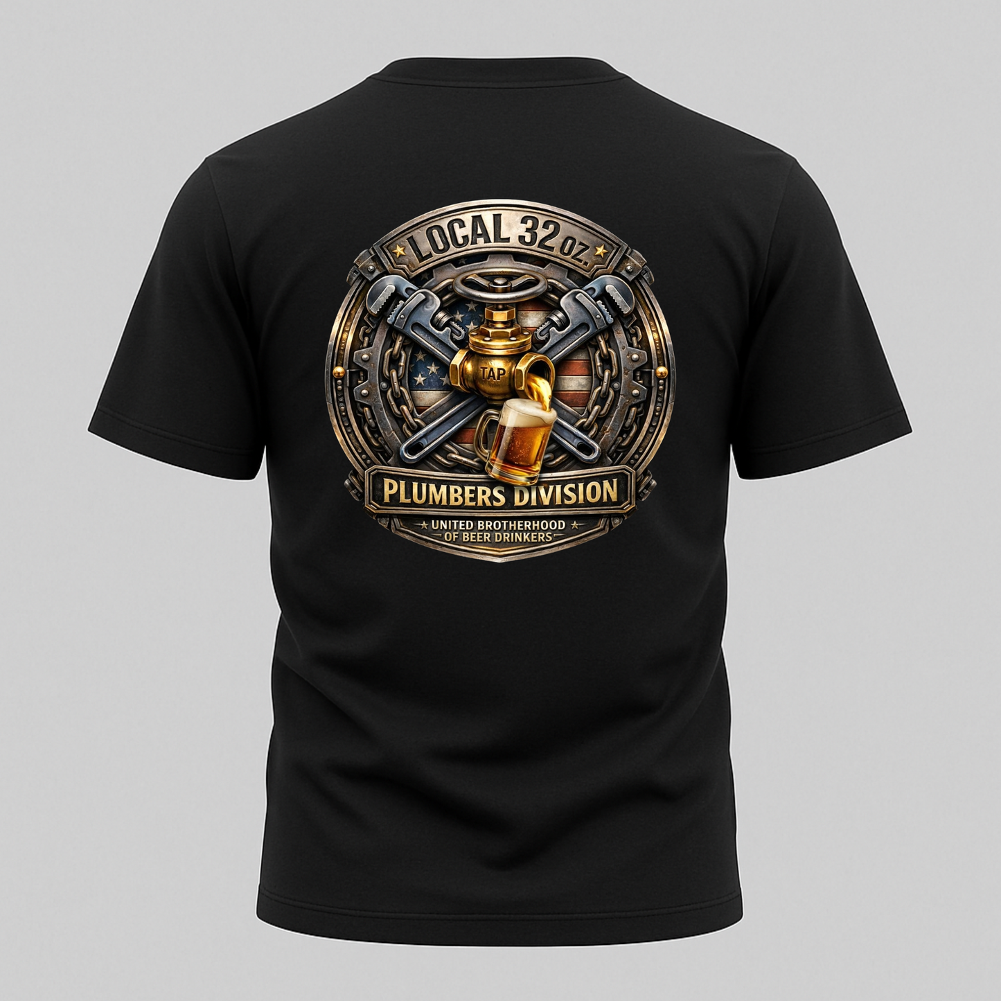 Plumbers Division T‑Shirt — "Local 32 oz." Vintage Plumbing Emblem