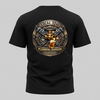 Plumbers Division T‑Shirt — "Local 32 oz." Vintage Plumbing Emblem