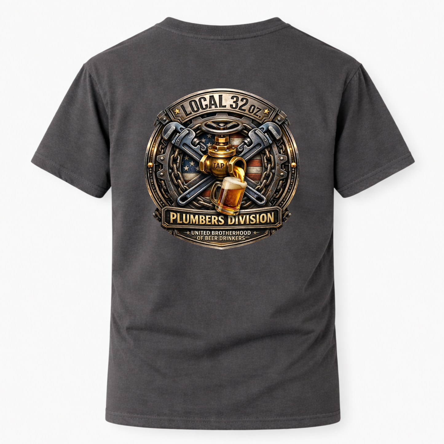 Plumbers Division T‑Shirt — "Local 32 oz." Vintage Plumbing Emblem
