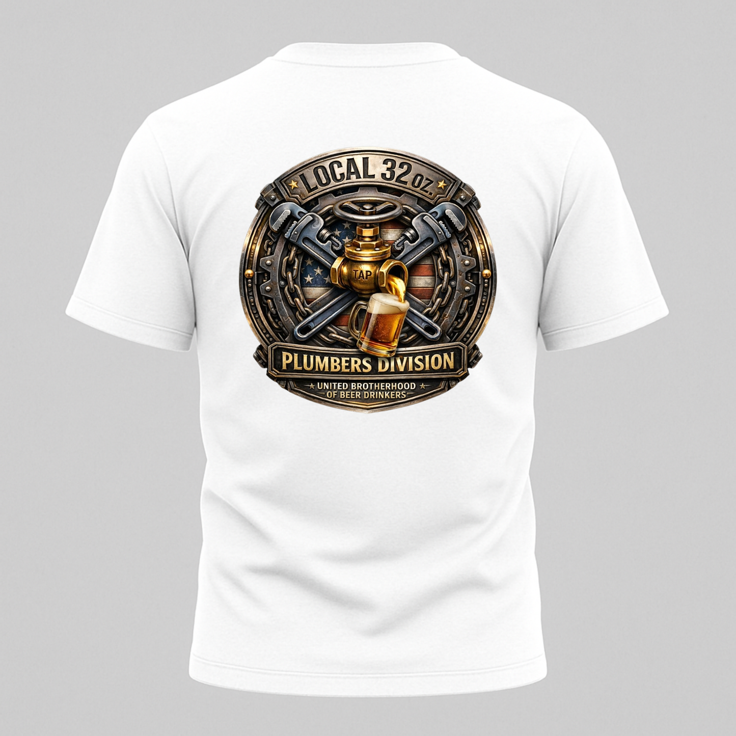 Plumbers Division T‑Shirt — "Local 32 oz." Vintage Plumbing Emblem