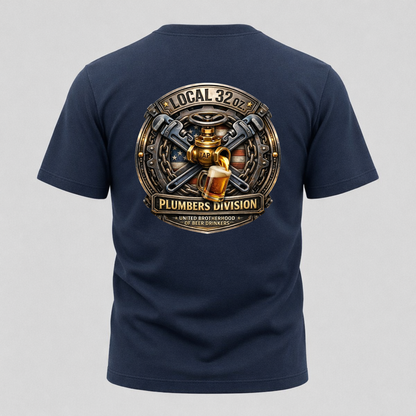 Plumbers Division T‑Shirt — "Local 32 oz." Vintage Plumbing Emblem