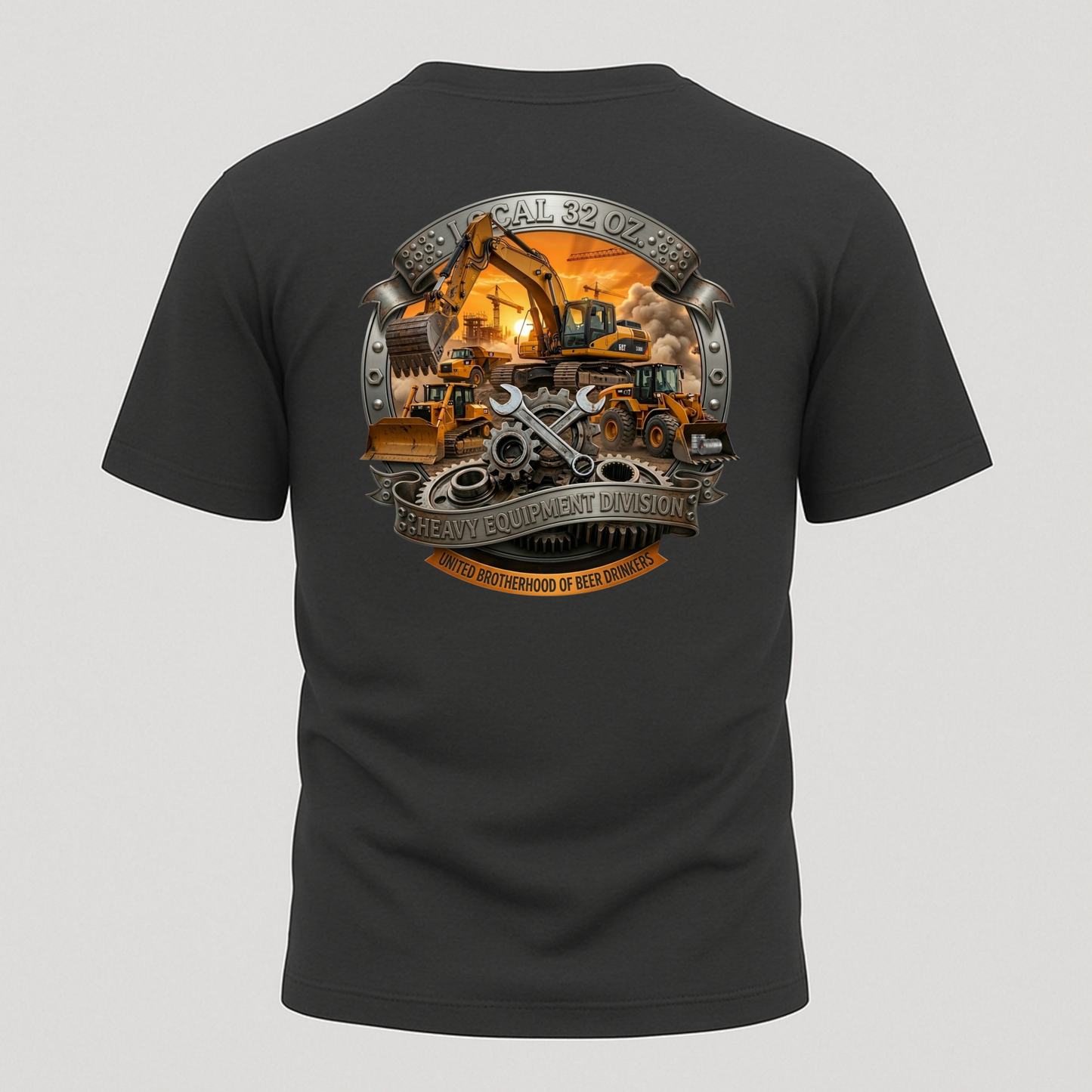 Construction Crew Graphic T-Shirt — "Local 32 oz" Heavy Equipment Design