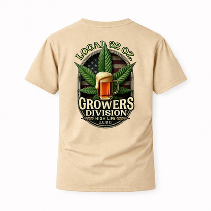 Growers Division T-Shirt – "Local 32 Oz" Cannabis & Craft Beer Graphic Tee