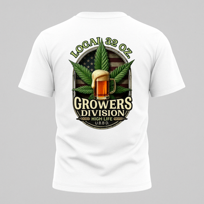 Growers Division T-Shirt – "Local 32 Oz" Cannabis & Craft Beer Graphic Tee
