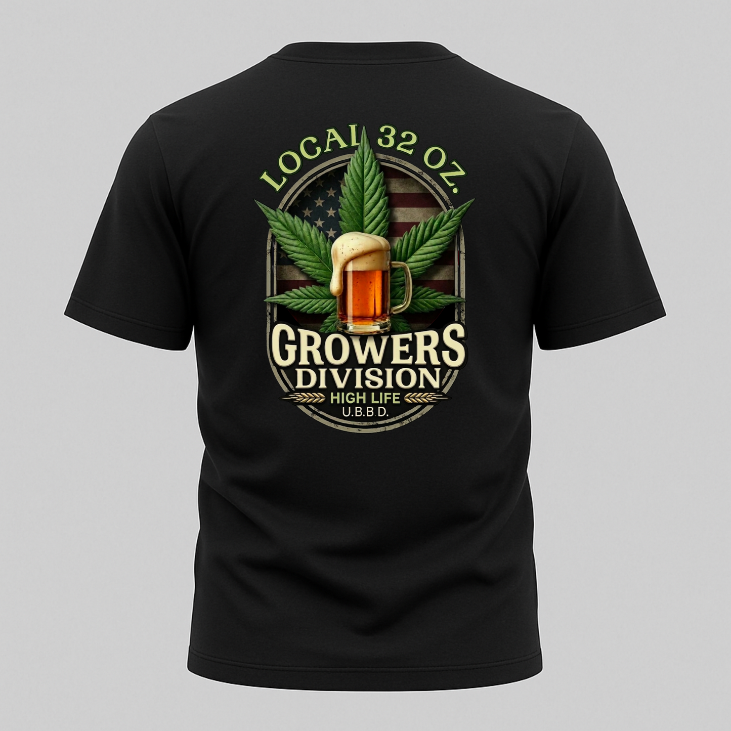 Growers Division T-Shirt – "Local 32 Oz" Cannabis & Craft Beer Graphic Tee