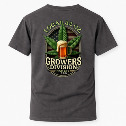 Growers Division T-Shirt – "Local 32 Oz" Cannabis & Craft Beer Graphic Tee