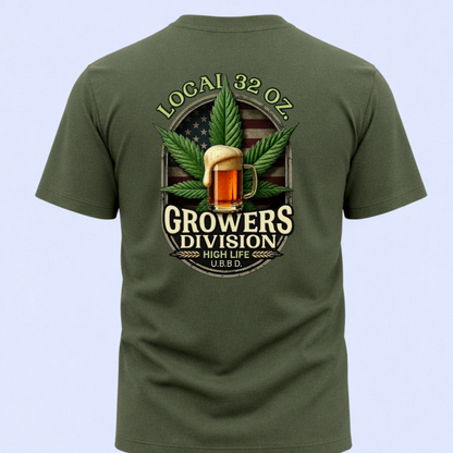 Growers Division T-Shirt – "Local 32 Oz" Cannabis & Craft Beer Graphic Tee